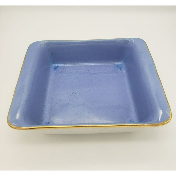 Anthropologie Reactive Square Baking Dish, Blue w Gold Trim, 11" sq., Stoneware - Picture 1 of 11